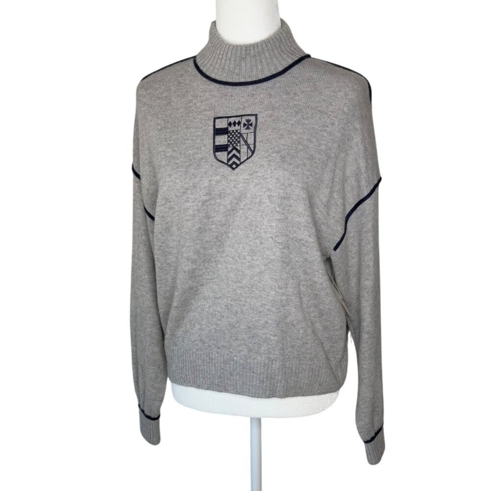Vintage St John Mock Neck Sweater Gray Cashmere‎ Wool Crest Pullover Medium NOS